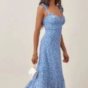 Reformation Blue Floral Tie-Shoulder Maxi Dress Sz 0